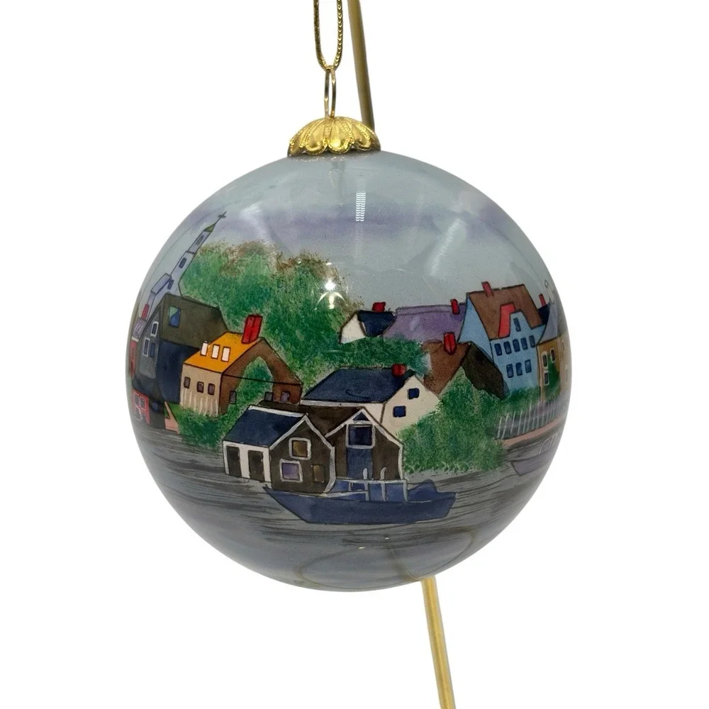 Marsha York Hand Blown & Eglomise Hand Painted XMas Ornament - Portsmouth, NH